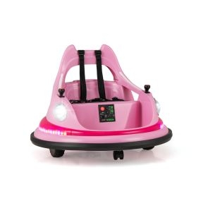 Coche de Choque para Niños Coche de Paseo a Batería de 12V con Mando a Distancia y Joysticks Dobles Giro de 360° Conexión Inalámbrica Rosa