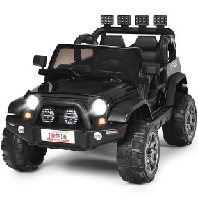 Coche Eléctrico Montable para Niños de Batería 12V con 2 Asientos con Mando 2,4G 3 Velocidades Música Bocina Puerto USB Luces LED Negro