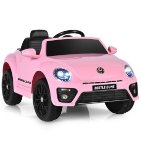 Coche Eléctrico Volkswagen Beetle para Niños Coche de Bateria 12V con Control Remoto Luces Música Vehículo Motorizado 95 x 56 x 47 cm Rosa
