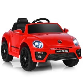 Coche Eléctrico Volkswagen Beetle para Niños Coche de Bateria 12V con Control Remoto Luces Música Vehículo Motorizado 95 x 56 x 47 cm Rojo