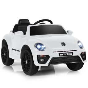 Coche eléctrico Volkswagen Beetle para niños 12V con control remoto luces música blanco 95 x 56 x 47 cm