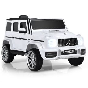 Coche eléctrico infantil 12V blanco con 2 puertas, música, mando, clacson, luces LED y cinturón de seguridad