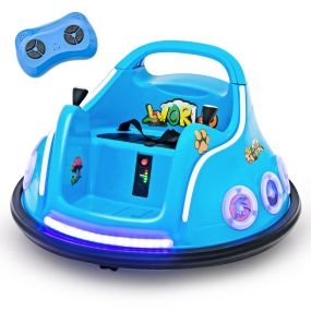 Coche de Parachoques de Juguete 12V con Rotación de 360° Control Remoto Luces Música Incorporada 73 x 73 x 43cm Azul