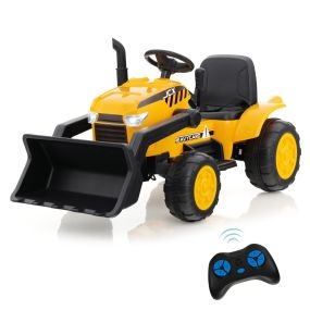 Excavadora de Paseo para Niños a Batería 12V con Cazo de Excavación Ajustable Faros LED y Música 114 x 58 x 59 cm Amarillo