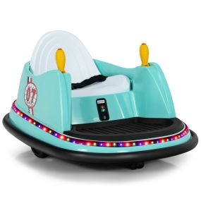 Coche de Choque para Niños Coche de Parachoques Eléctrico Giratorio a 360° Montable 6 V con Luces Música 57 x 75 x 42 cm Verde