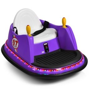 Coche de Choque para Niños Coche de Parachoques Eléctrico Giratorio a 360° Montable 6 V con Luces Música Violeta 57 x 75 x 42 cm