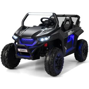 Juguete UTV 2 Plazas Niños Coche Eléctrico a Pilas 12 V con Mando a Distancia 2.4G Alta/Baja Velocidad Música 3 a 8 Años 118 x 74 x 71 cm Negro