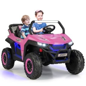 Juguete UTV 2 Plazas Niños Coche Eléctrico a Pilas 12 V con Mando a Distancia 2.4G Alta/Baja Velocidad Música 3 a 8 Años 118 x 74 x 71 cm Rosa