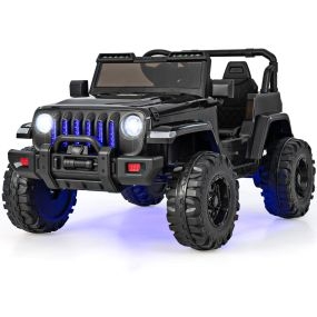 Coche Eléctrico para Niños 12V Vehículo Todoterreno con Velocidad Ajustable de 2 Plazas con Control Remoto 2,4G Música USB Luces Negro