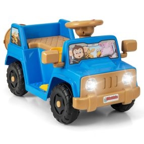 Coche Eléctrico 6V para Montar con Sonidos Arranque Un Botón Portavasos Almacenamiento Luces LED y Ruedas con Dibujo Azul Marino