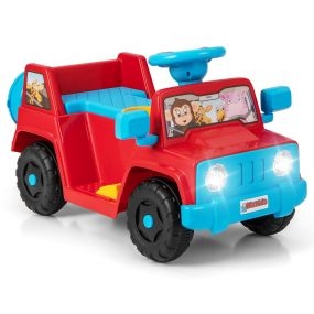 Coche Eléctrico 6V para Montar con Sonidos Arranque Un Botón Portavasos Almacenamiento Luces LED y Ruedas con Dibujo Rojo