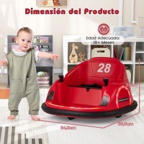 Coche de Choque para Niños a Batería con Luces LED Conexión Inalámbrica Música y Sonido Giro de 360° 6V Juguete Eléctrico de Choque Rojo