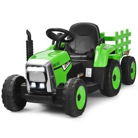 Juguete Tractor Eléctrico con 3 Marchas Luces LED Música Bocina Funciones Audio USB y Bluetooth Verde Hasta 30kg