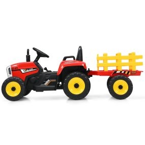 Tractor con Remolque para Niños con Mando 2.4 G 3 Marchas y Luces LED Rojo hasta 30kg 135 x 51 x 53 cm Rojo