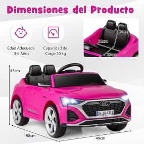 Coche Eléctrico para Niños Audi SQ8 Licenciado de 12V Vehículo con Control Remoto Bocina Luces LED Música 3 Velocidades Arranque Suave Rosa
