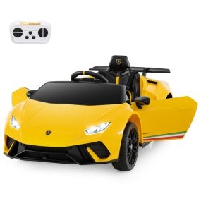 Coche Eléctrico para Niños con Licencia Lamborghini Coche Deportivo 12V con Control Remoto Luces LED Música Bocina Arranque Suave Amarillo