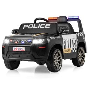 Coche eléctrico de policía 12V 7A con control remoto, música, sirena y luz LED negra