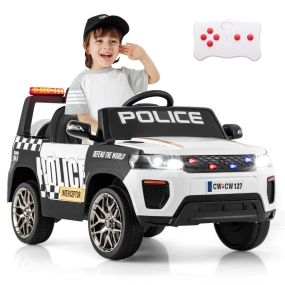 Coche de Policía para Niños Coche Eléctrico con Batería de 12V 7A Control Remoto Conexión Inalámbrica Música Sirena y Luz LED Intermitentes