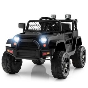 Juguete de Coche Eléctrico para Niños con Batería de 12 V Control Remoto Asiento Suspensión de Resorte Puerto USB y Auxiliar Negro
