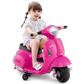Motocicleta Eléctrica para Niños con Ruedas de Entrenamiento Desmontables Faros Bocina Moto Eléctrica con Diseño Antivuelco y Pedal Rosa