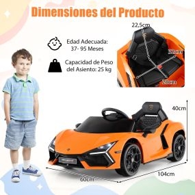 Coche Eléctrico para Niños 12V con Control Remoto Puertas Hidráulicas Ruedas de Transporte Suspensión en 4 Ruedas-Naranja