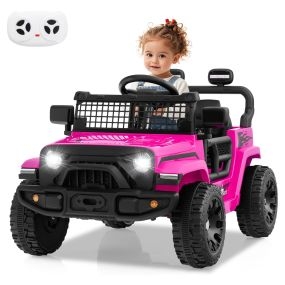 Coche Eléctrico para Niños con Mando a Distancia Volante Panel Musical Bocina Faros Espejos Plegables Correpasillos con 4 Ruedas Rosa