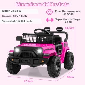 Set de coche eléctrico 12V con mando, 3 velocidades, luces LED y música, tienda de juegos infantil con luces estrella y alfombra antideslizante