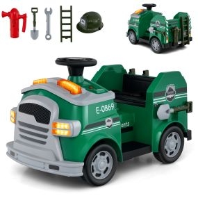 Camión de Bomberos Eléctrico para Niños 12V Coche de Juguete con Pala y Llave Extintor Escalera Casco de Seguridad 4 Ruedas Música-Verde