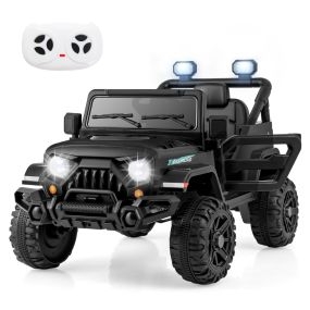 Coche Eléctrico 12V para Niños con Mando Distancia 3 Velocidades Claxon Luces LED Música Conexión Inalámbrica para 3-8 Años Negro