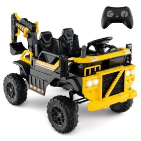 24V Excavadora Camión Eléctrico 4x4 Vehículo de Construcción con Mando a Distancia Música Luces Brazo de Excavación Excavadora Amarillo