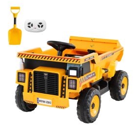 24V Camión Volquete Eléctrico para Niños Coche Eléctrico de Construcción de 4 Ruedas con Cama Volquete Pala Control Remoto Música Amarillo