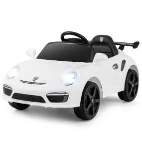 Coche de Paseo para Niños de 12V Coche Eléctrico Porsche Licenciado con Mando a Distancia Música Luces LED Bocina Arranque Suave Blanco