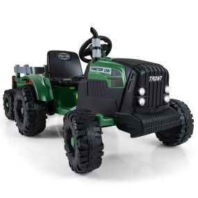Tractor Eléctrico de 24V para Niños Vehículo Eléctrico con Remolque Desmontable Control Remoto Música Puerto USB Luces LED Coche Verde