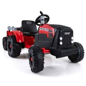 Tractor Eléctrico de 24V para Niños Vehículo Eléctrico con Remolque Desmontable Control Remoto Música Puerto USB Luces LED Coche Rojo