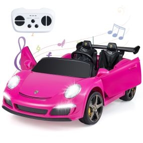 Cochecito para Niños Vehículo Eléctrico Alimentado por Batería de 24V con Control Remoto para Padres Luces LED Bocina Música y Conexión Rosa