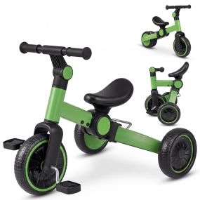 Bici 5 en 1 Infantil Equilibrio Pedales Desmontables Manillar Ruedas Ajustables Plegable Interior Exterior 2-4 Años Verde