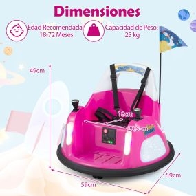 12V Coche Eléctrico Infantil Batería Luces Intermitentes Control Remoto Doble Joystick 360° Giratorio Rosa