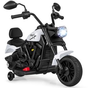 Moto Eléctrica Infantil 6V con Faro LED Música 2 Ruedas Entrenamiento Pedales Espejos Retrovisores 18+ Meses Negro+Blanco
