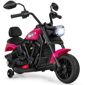 Moto Eléctrica Infantil 6V con Faro LED Música 2 Ruedas Entrenamiento Pedales Espejos Retrovisores 18+ Meses Negro+Rosa