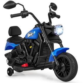 Moto Eléctrica Infantil 6V con Faro LED Música 2 Ruedas Entrenamiento Pedales Espejos Retrovisores 18+ Meses Negro+Azul