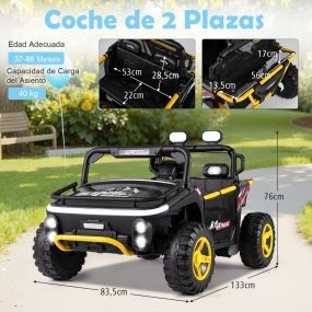 Coche Eléctrico para Niños 24V 2 Plazas con Control Remoto Música Luces y Conexión Inalámbrica Bocina Cuentos y Asa de Transporte Negro