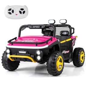 Coche Eléctrico para Niños 24V 2 Plazas con Control Remoto Música Luces y Conexión Inalámbrica Bocina Cuentos y Asa de Transporte Rosa
