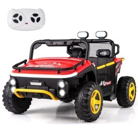 Coche Eléctrico para Niños 24V 2 Plazas con Control Remoto Música Luces y Conexión Inalámbrica Bocina Cuentos y Asa de Transporte Rojo