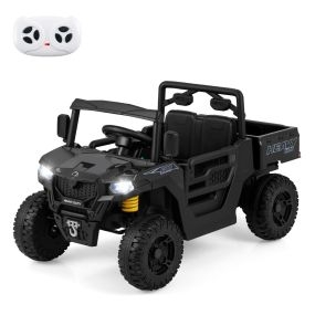 Camión Volquete Eléctrico 12V con Mando a Distancia Música Cuentos y Luces LED Suspensión de Resorte para Niños 3-8 Años Negro