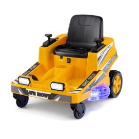 Cortacésped para Niños Pequeños de 12 V Coche Eléctrico de Paseo Infantil con Dos Palancas de Control Luces LED Giro y Vuelta Coche Amarillo