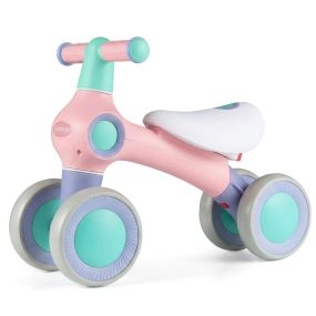 Bicicleta de Equilibrio sin Pedales Bebés 4 Ruedas Silenciosas Asiento Suave Ajustable 1 a 3 Años Rosa
