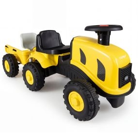 Tractor sin pedales para niños con remolque desmontable, bocina, salpicadero, pala y rastrillo, 18-36 meses, 25 kg, amarillo