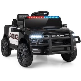 Coche eléctrico infantil policía negro con mando, pedal, cinturón, Bluetooth y sirena 3-8 años