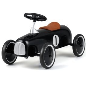 Correpasillos bebé vintage 4 ruedas con volante y asiento cómodo negro para 18+ meses