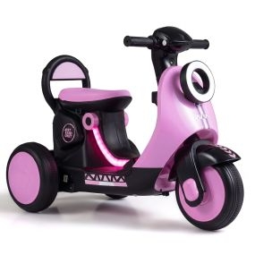Moto Eléctrica para Niños de 3 a 5 Años con Batería Recargable Música Cuentos Marcha Adelante y Atrás Diseño Estable 77 x 41 x 54 cm Rosa